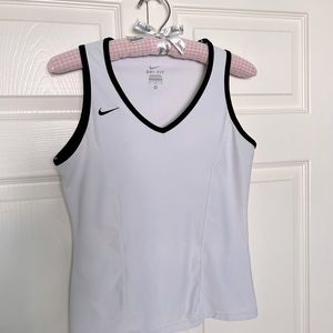 Nike Team Fitted V-Neck Sleeveless Tank Top in White with Black Trim